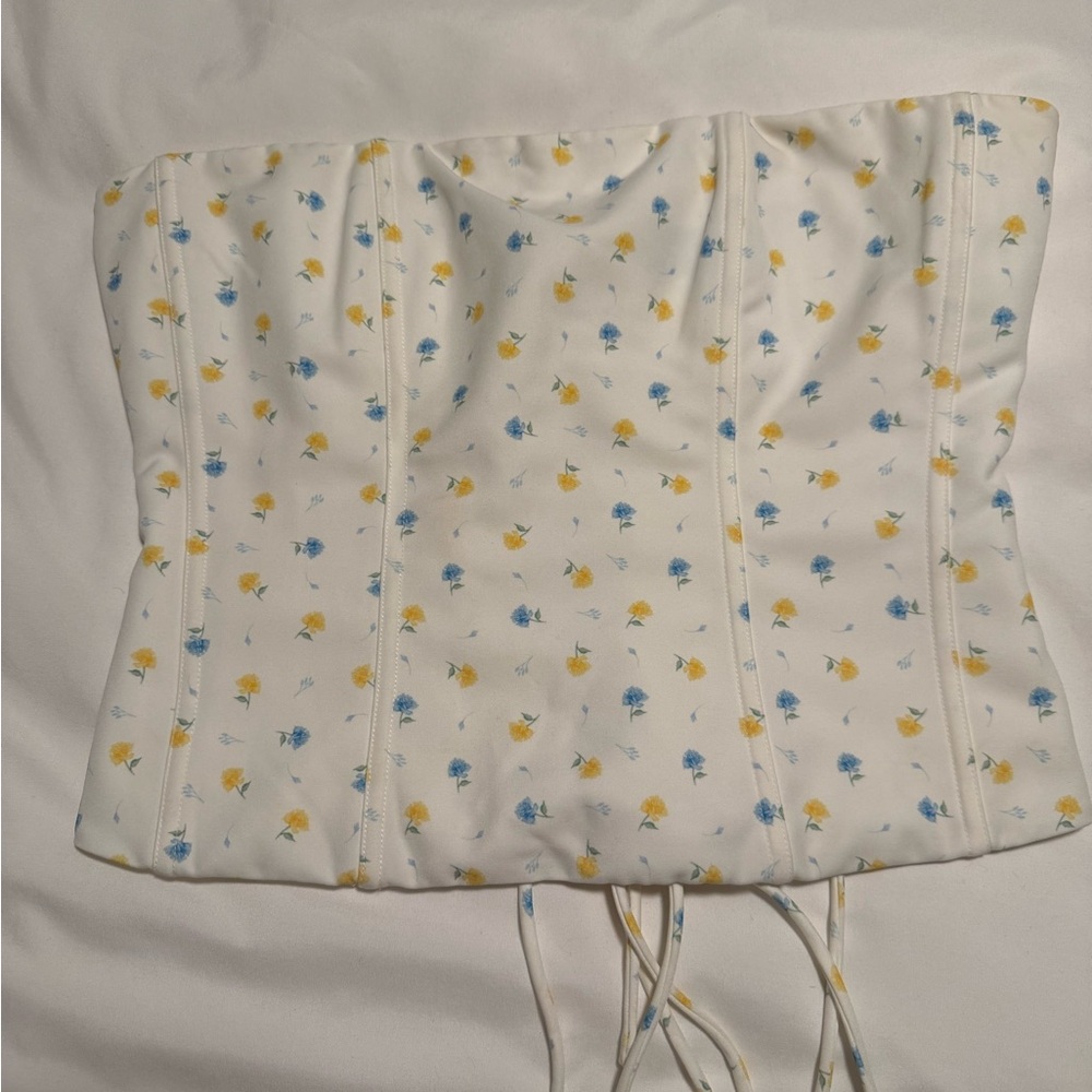 White Fox Boutique Floral Corset Top - White, Yellow, Blue